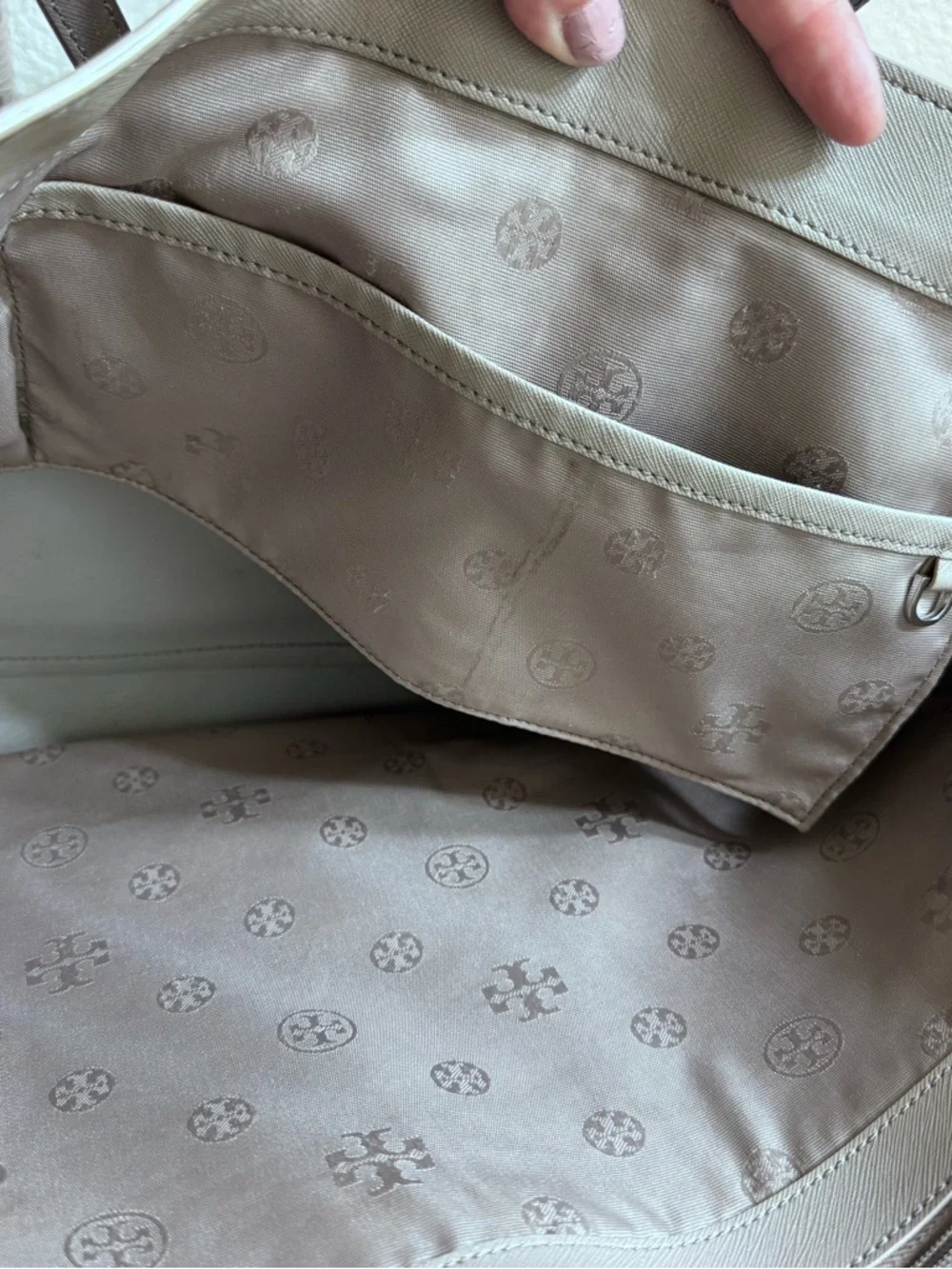 Tory Burch Taupe Saffiano Leather Double-Handle Tote